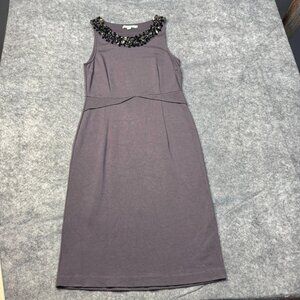 Boden Dress Womens Size 10L US Gray Beige Beaded Sequin Sheath Career Sleeveless